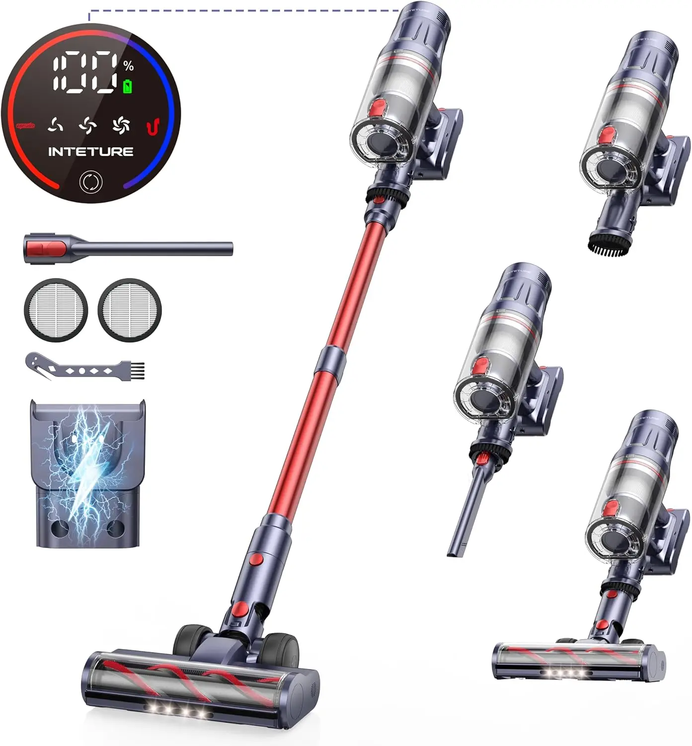 Cordless Vacuum Cleaner, 550W 45Kpa Vacuum Cleaners for Home, Stick Vacuum with Self-Standing, Max 60 Mins, Car Pet