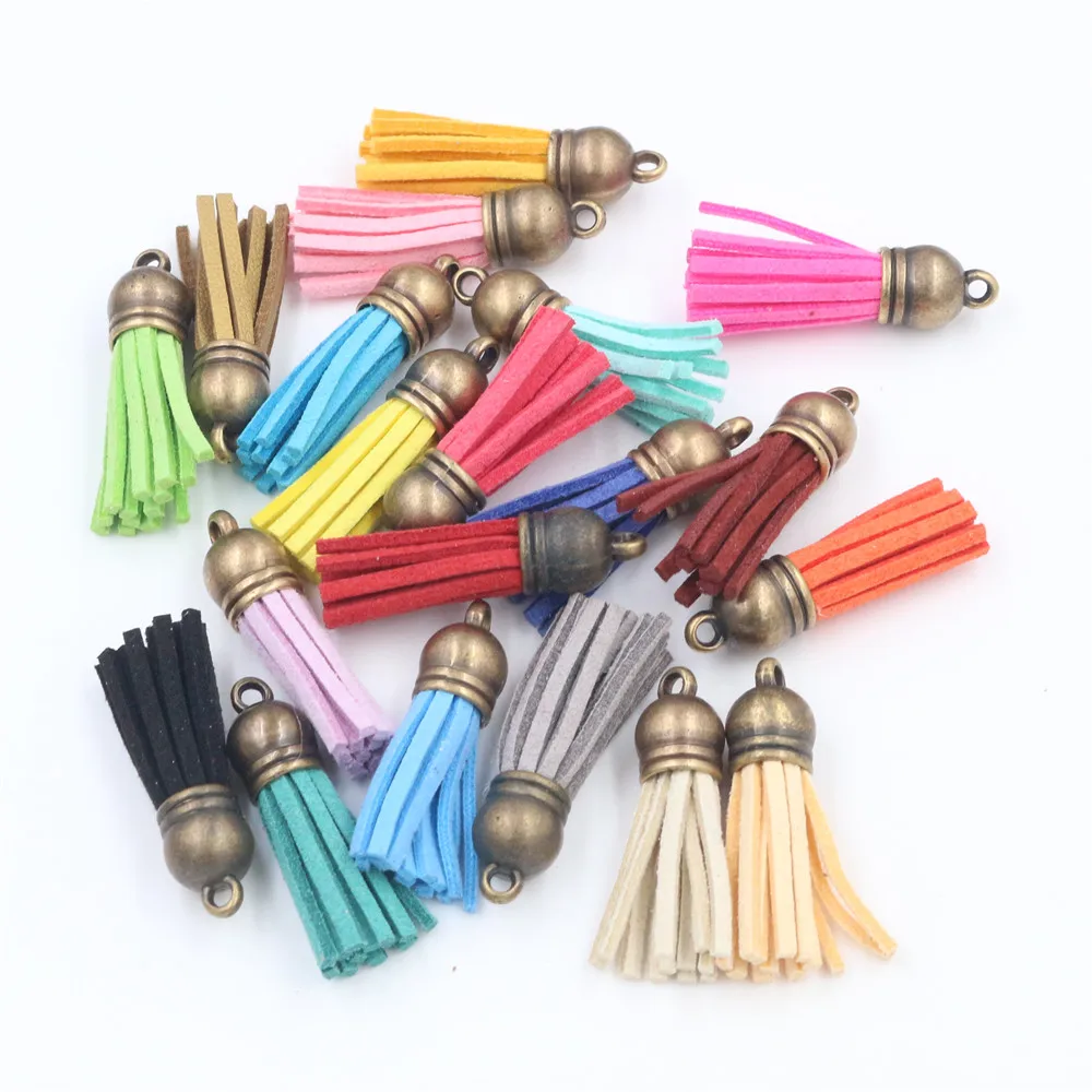 10pcs 38mm 55mm length Suede Tassel For Keychain Cellphone Straps Jewelry Charms, Leather Tassels With Silver Plated Gold Caps