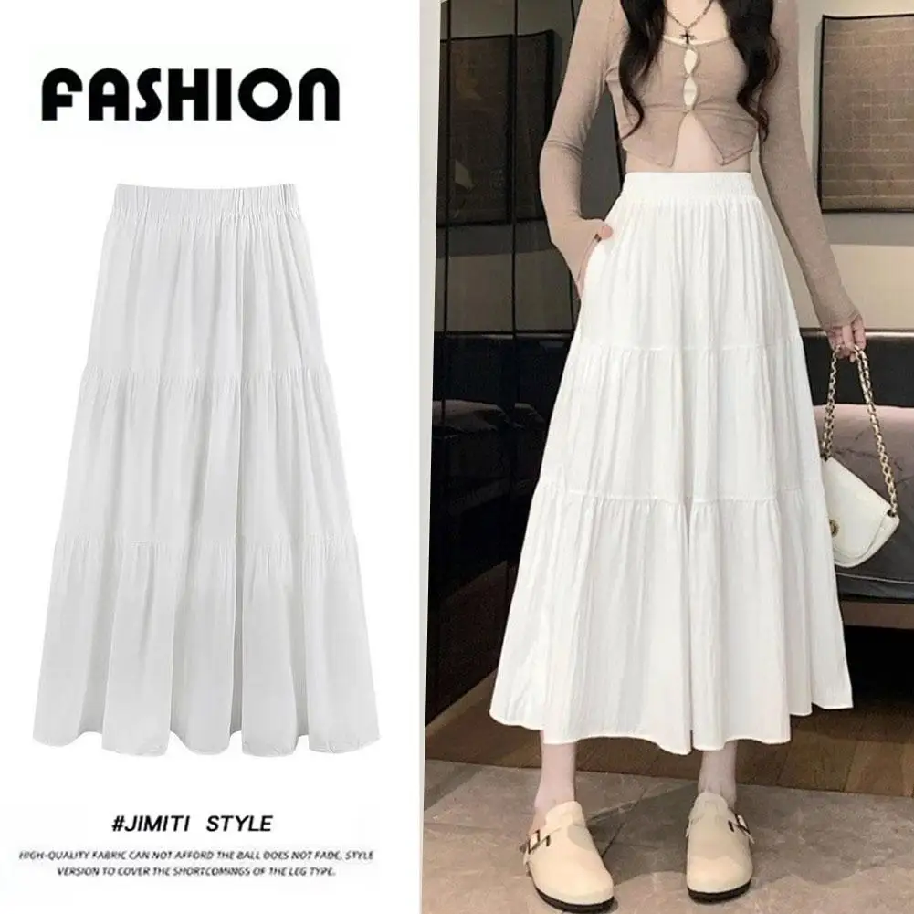 

Women's Summer 2024 New Style White Umbrella Skirt Elegance Drape Slimming Dress Long High-waisted Feeling A- Line D5f5