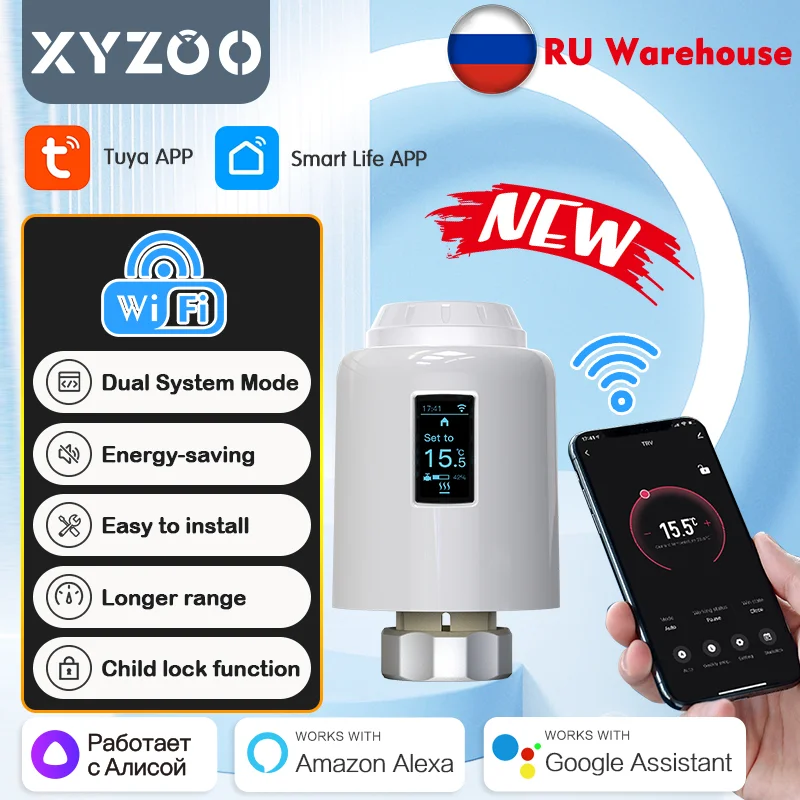 Tuya-Vanne thermostatique programmable pour maison intelligente, actionneur de chauffage, WiFi, contrôle vocal Alexa Google, 2 modes de système, TRV