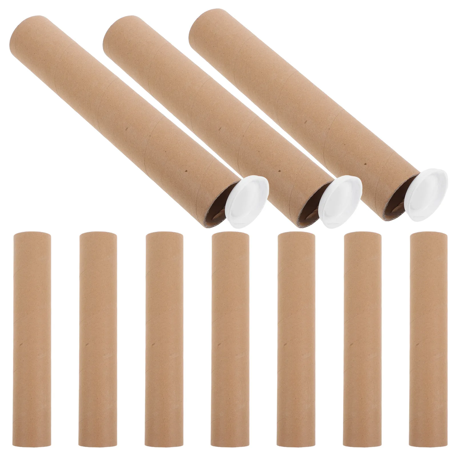 10pcs-kraft-cardboard-mailing-tubes-with-white-caps-for-posters-artwork-blueprints-documents-calligraphy-painting-storage