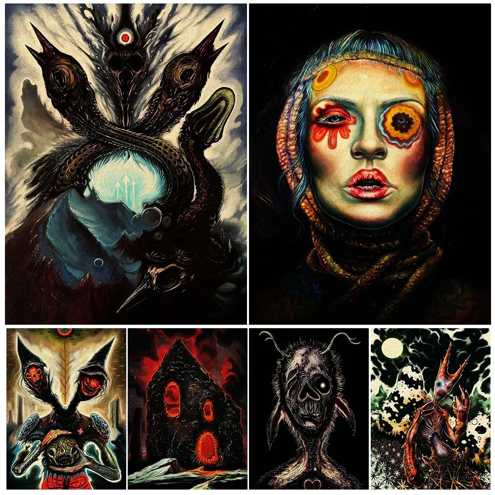 

Ugly Creatures From Another World Vintage Wall Art Canvas Painting Creepy Monster Horror Abstract Art Poster Print Home Decor