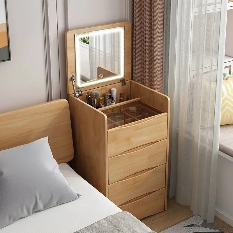 Dressing Table Solid Wood Small Bedroom Vintage Simple Small Apartment Mini Flip Dresser Bedside Storage Cabinet Makeup Table