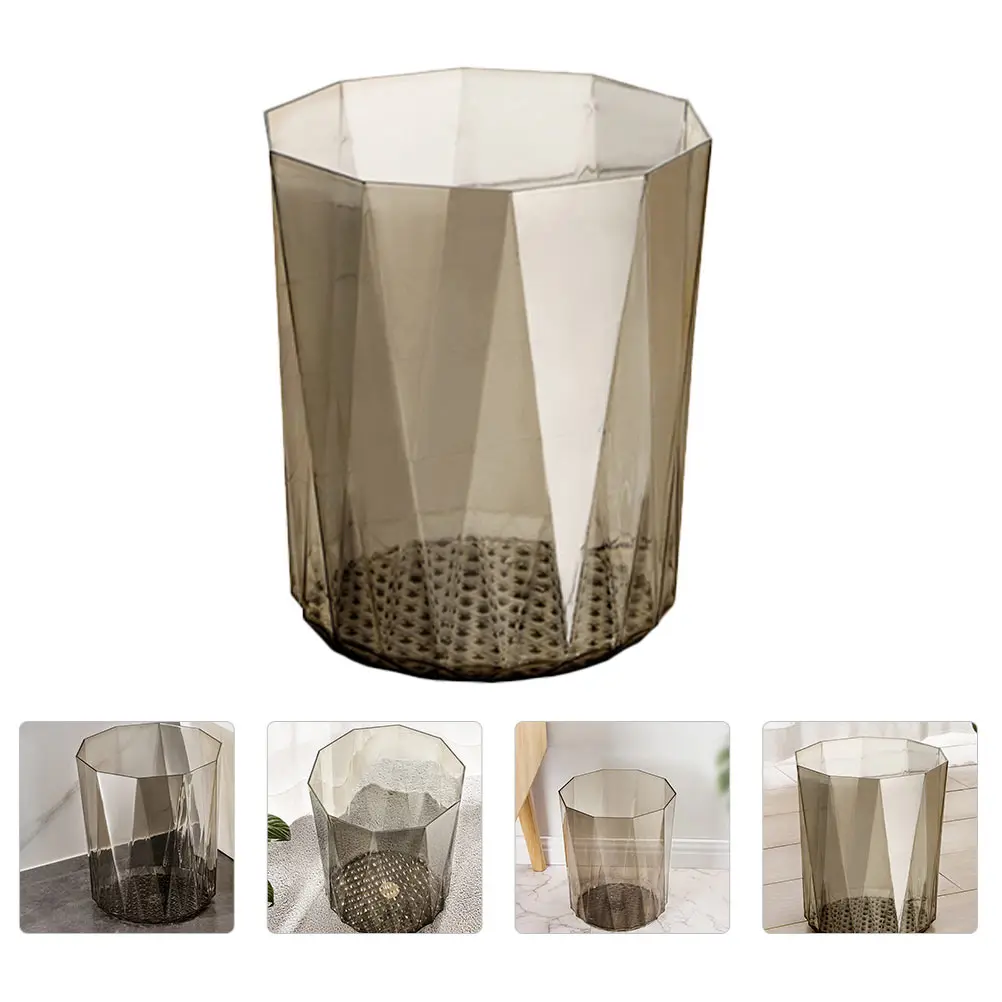 

Prismatic Transparent Trash Can Waste Bin Thickened Rubbish Container Black High Transparency PET Large Caliber Desktop Storage