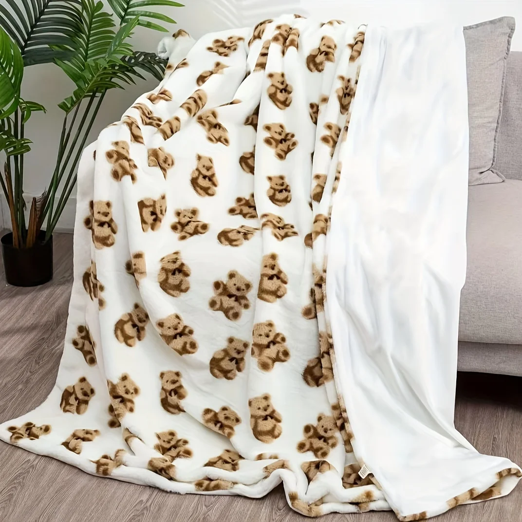 Cobertor de flanela de urso, pelúcia macia, quente e aconchegante com estampa de urso fofo para sofá, cama, sala de estar, quarto, decoração, presente ideal