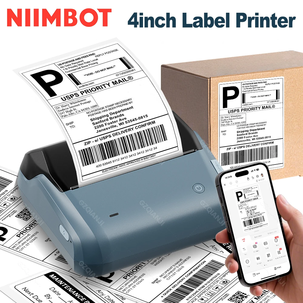 NIIMBOT 4 Inch Thermal Label B4 Bluetooth Printer for Shipping Packages Small Business Home Office Portable Print Maker Paper