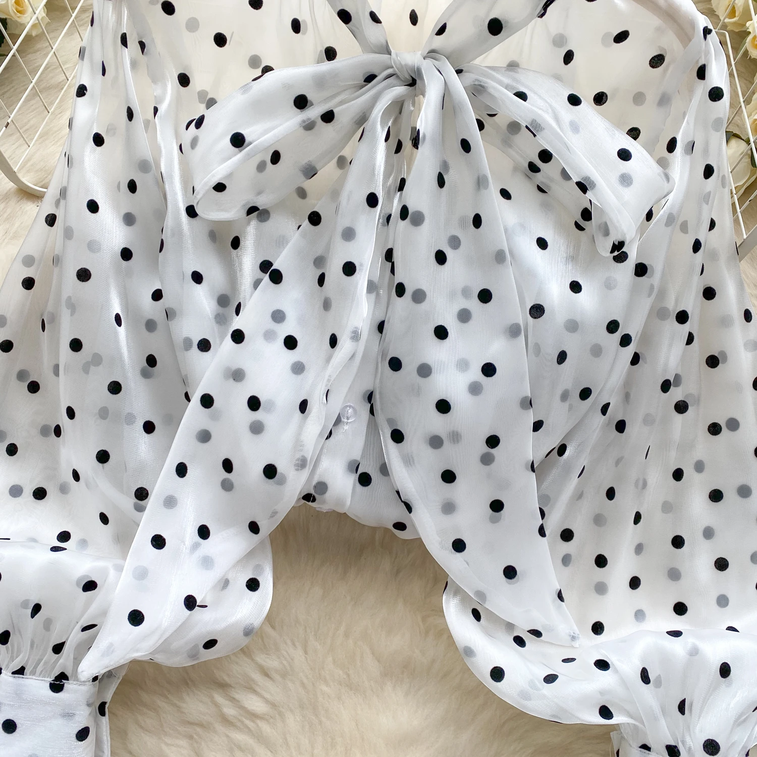 أنيقة خمر البولكا نقطة فراشة فضفاضة أساسيات الموضة قميص مثير شارع العليا المرأة بلوزة ملابس النساء #6