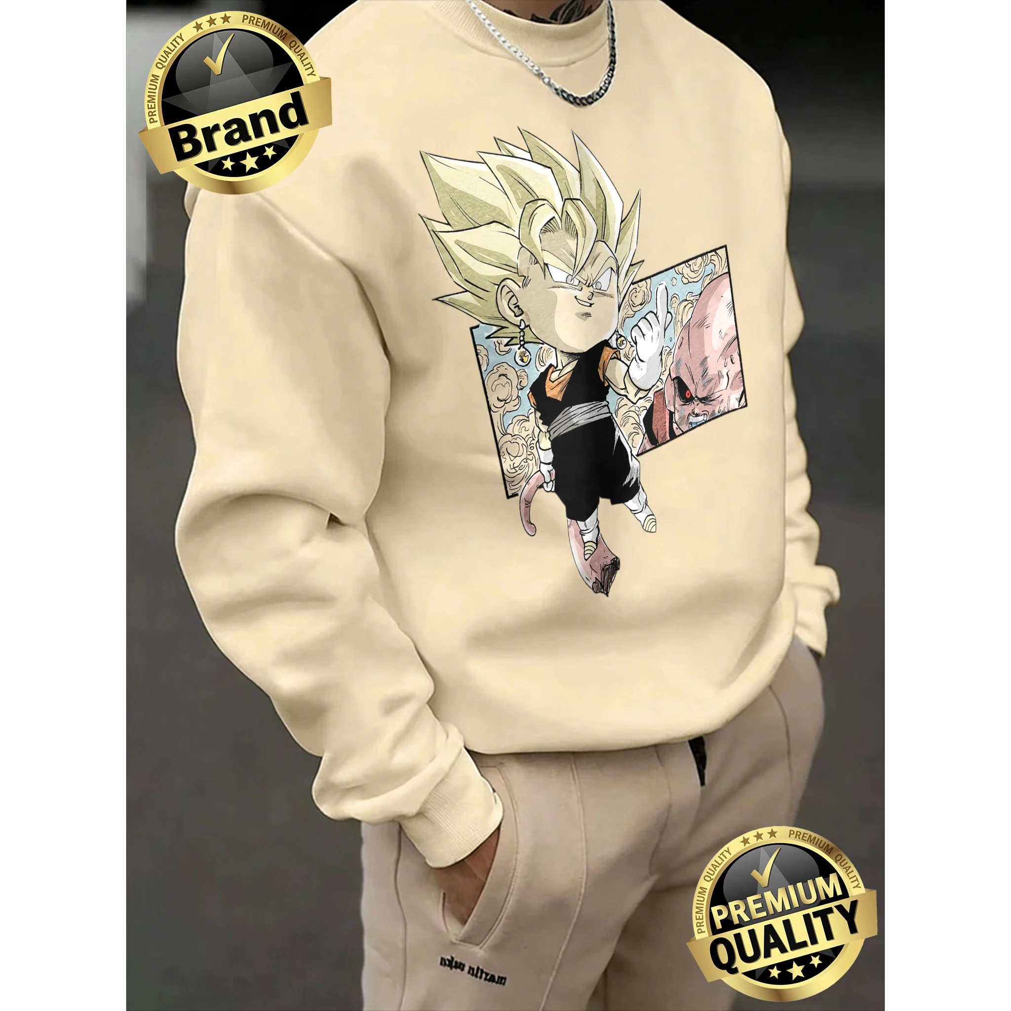

Мужской оверсайз свитшот унисекс из 100% хлопка с принтом Dragon Ball Chibi Vegito & Majin Buu, коллекция Весна-Осень 2026, для фитнеса