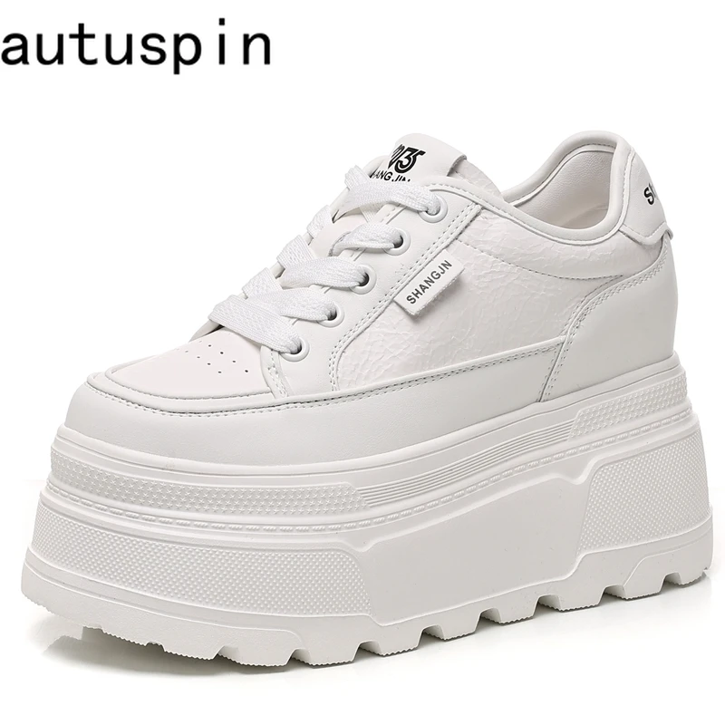 

AUTUSPIN 8cm Women Shoes Spring Summer Fashion Soft Leather Shoe Ladies Wedges Platform Woman Skateboard Sneakers INS Popular
