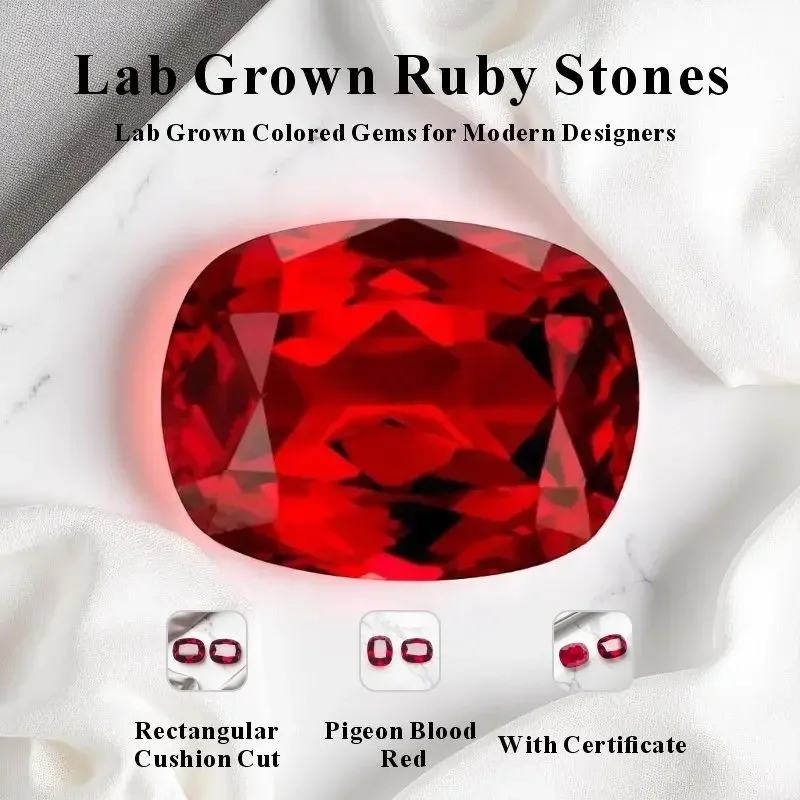 

N-Laboratory Ruby Pigeon Blood Red Rectangular Cushion Cut Top Quality Gemstone For Diy Jewelry Making Selectable AGL Certificat