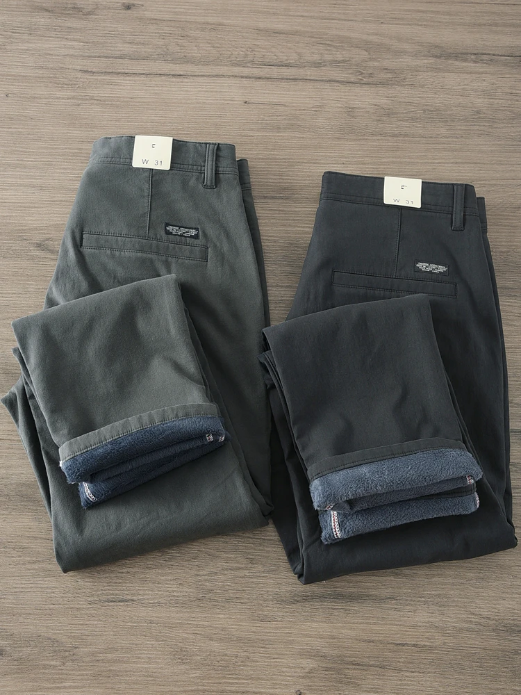 

Men's Thiened Fce Lined Straight Leg Casual Pants Winter Warm Simple Color Slightly Stretchy Daily Commute Long Tr...