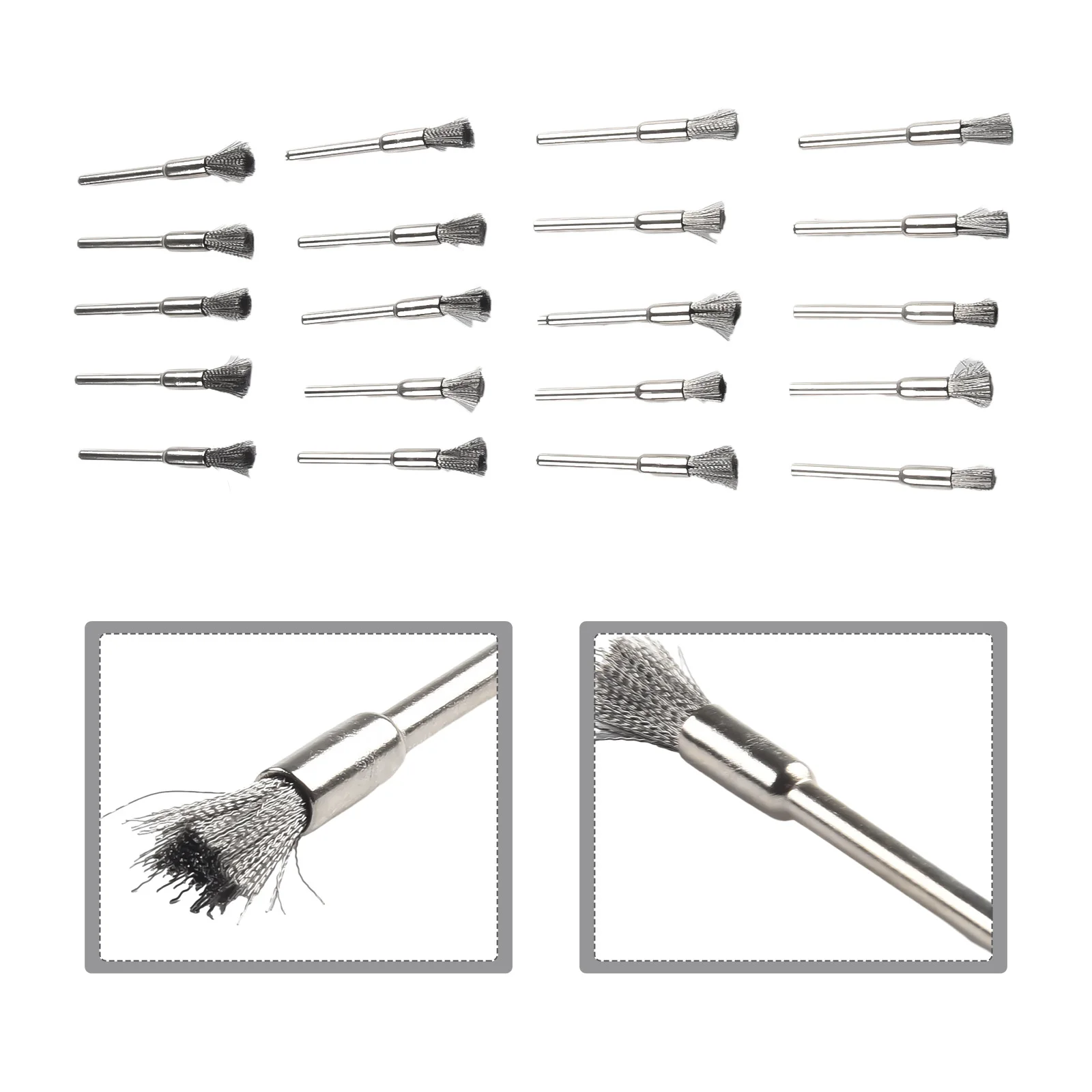 Set di spazzole in filo d'acciaio da 20 pezzi gambo da 3mm per strumenti di lucidatura rotanti in metallo accessori di ricambio per utensili elettrici fai da te per la casa