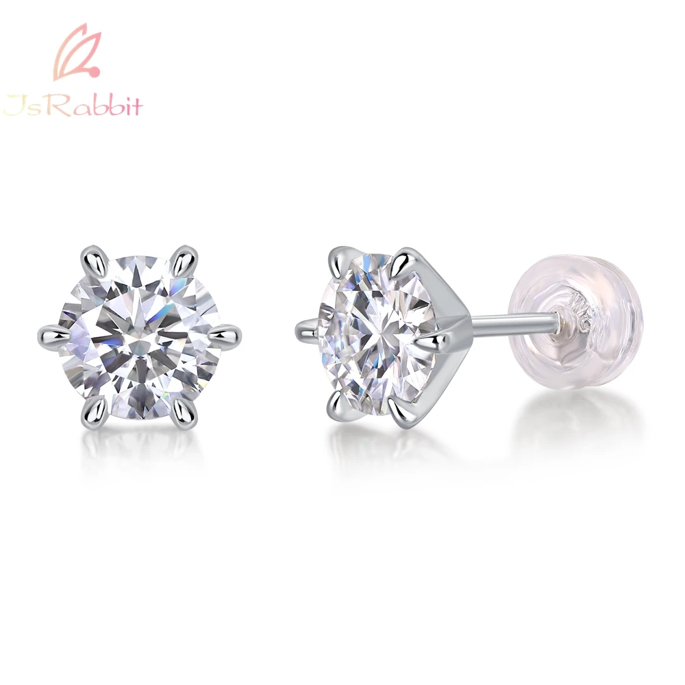 

IsRabbit 18K Gold Plated 925 Sterling Silver 6.5MM GRA Moissanite Diamonds Classic Stud Earrings for Women Men Gift Fine Jewelry