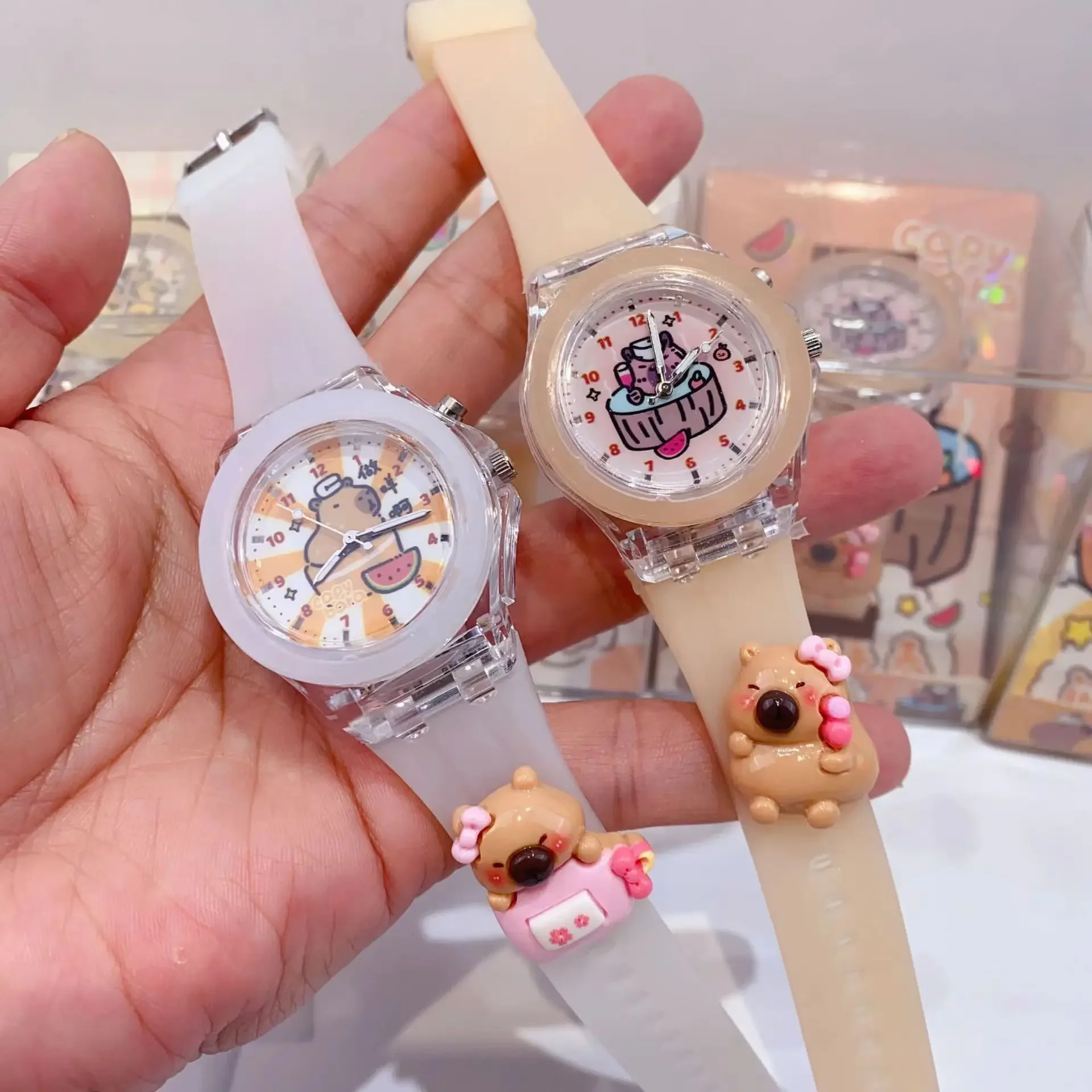 جديد كابيبارا كارتون ساعة ثلاثية الأبعاد كارتون هدايا أعياد ميلاد للأطفال فتاة قديمة صبي الأطفال وقت الدراسة لعبة ساعة بطارية احتياطية مجانية #3