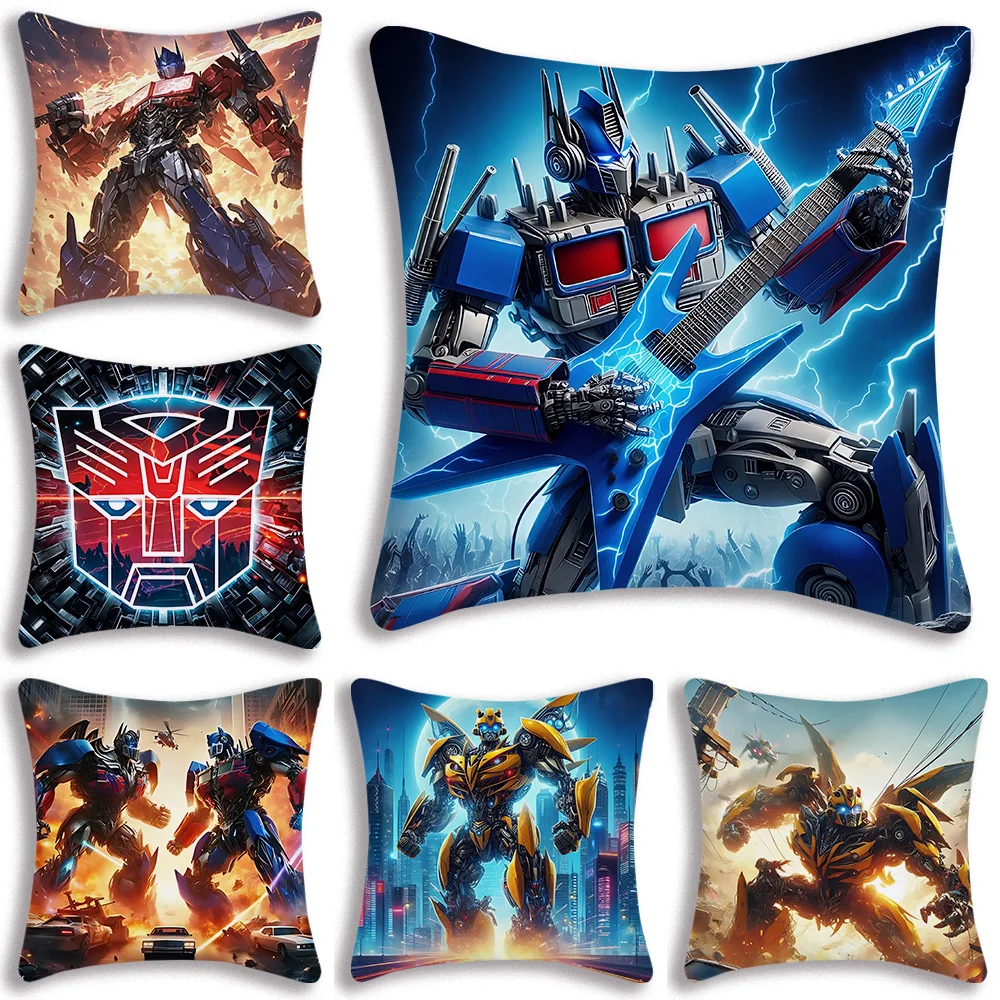 Anime Transformers Autobot Pillow Covers Cartoon Sofa Decorative Home Double-sided Printing Short Plush Cute Cushion Cover