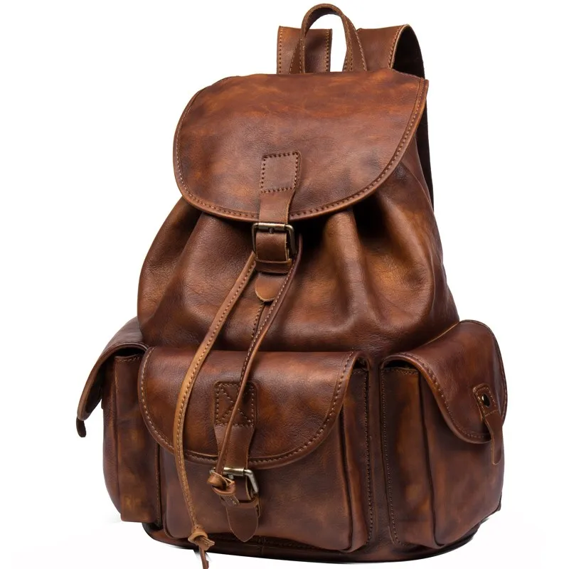 Hand-tanned Cowhide Backpack Casual Men's Leather Backpack Travel Baotou Layer Cowhide Commuter Computer Backpack