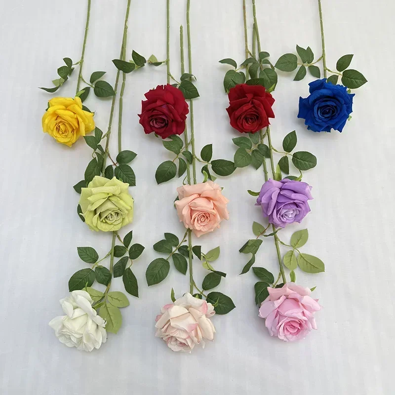 75cm Artificial Flowers Flannelette Rich Roses Branch Hotel Decorative Fake Flower Simulation Yellow Purple Rose Room Deocration