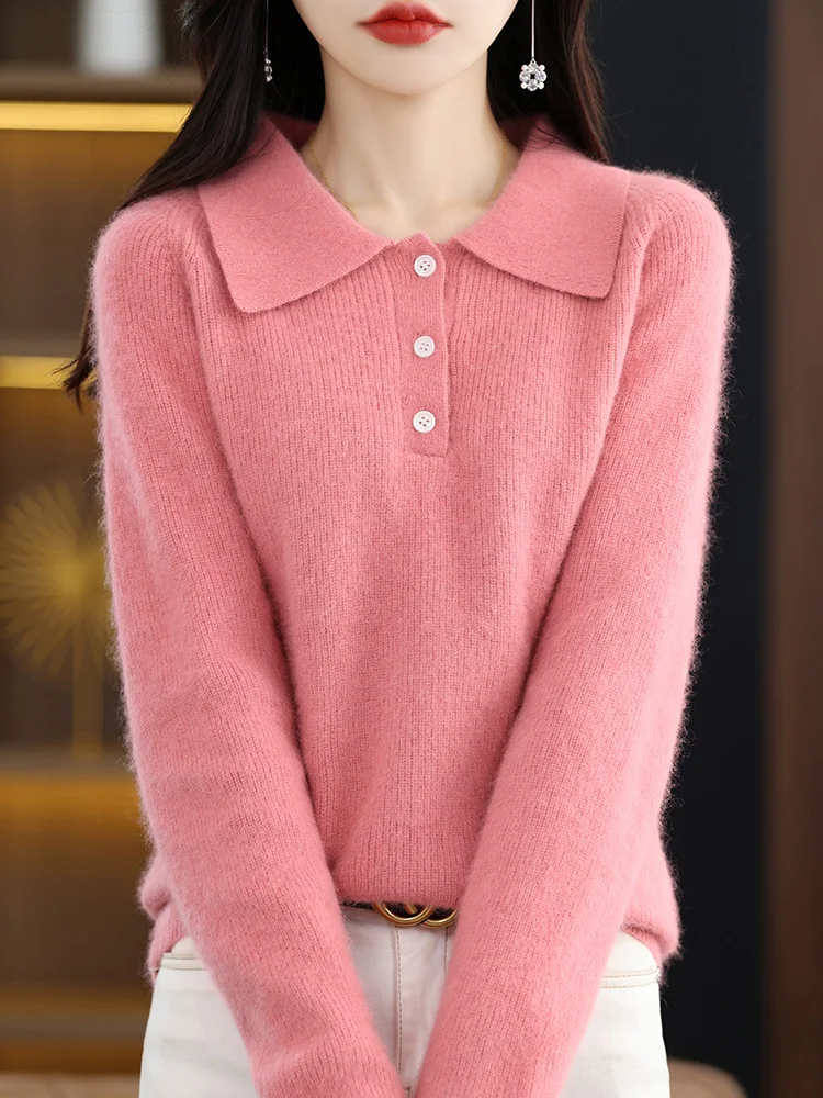 CHICUU Women Mink Cashmere Sweater Autumn Winter Polo Pullover 100% Mink Cashmere Knitwear Thick Soft Warm Basic Clothing Tops