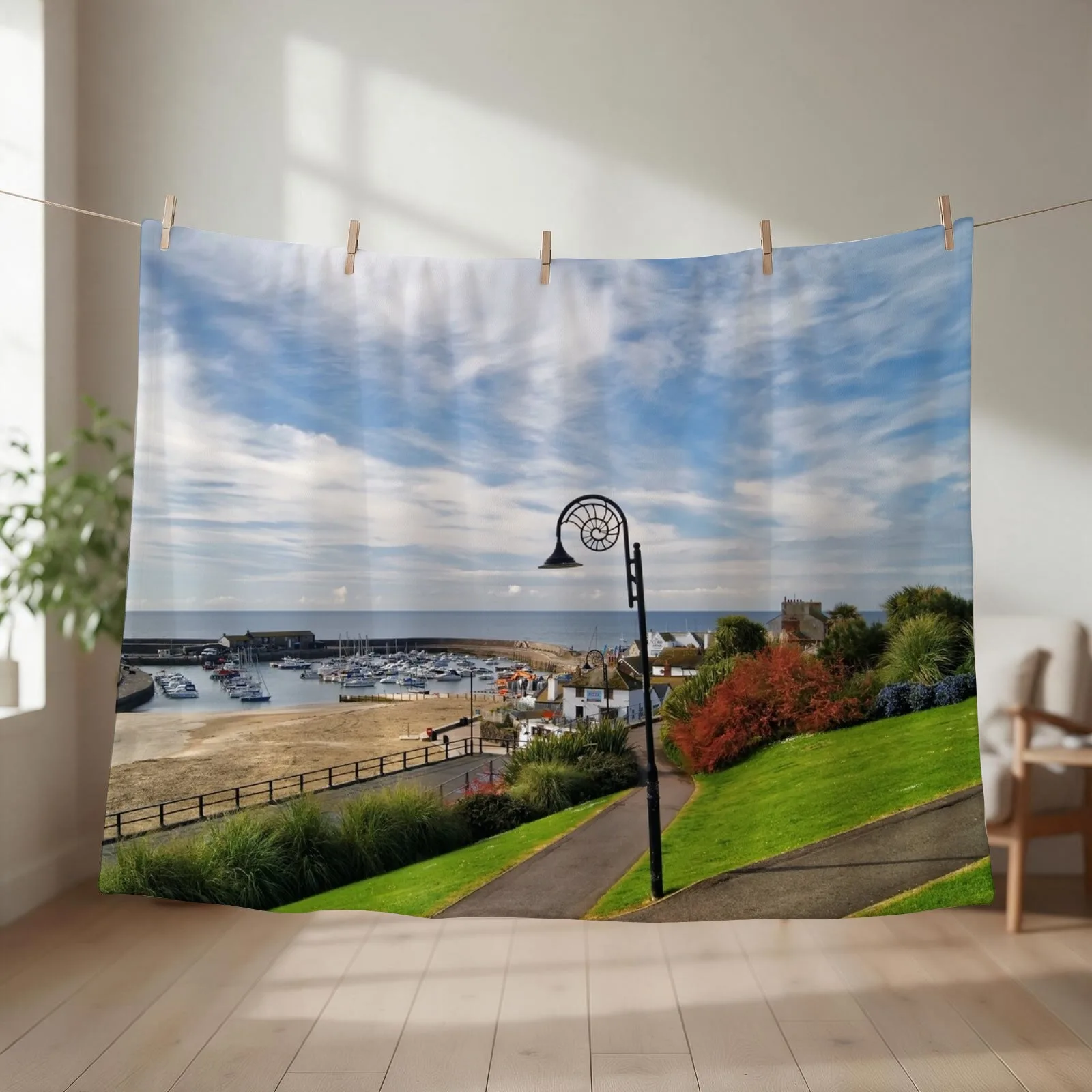 Lyme Regis Harbour from Langmoor Gardens Throw Blanket couch cozy soft plush fuzzy picnic outdoor blanket