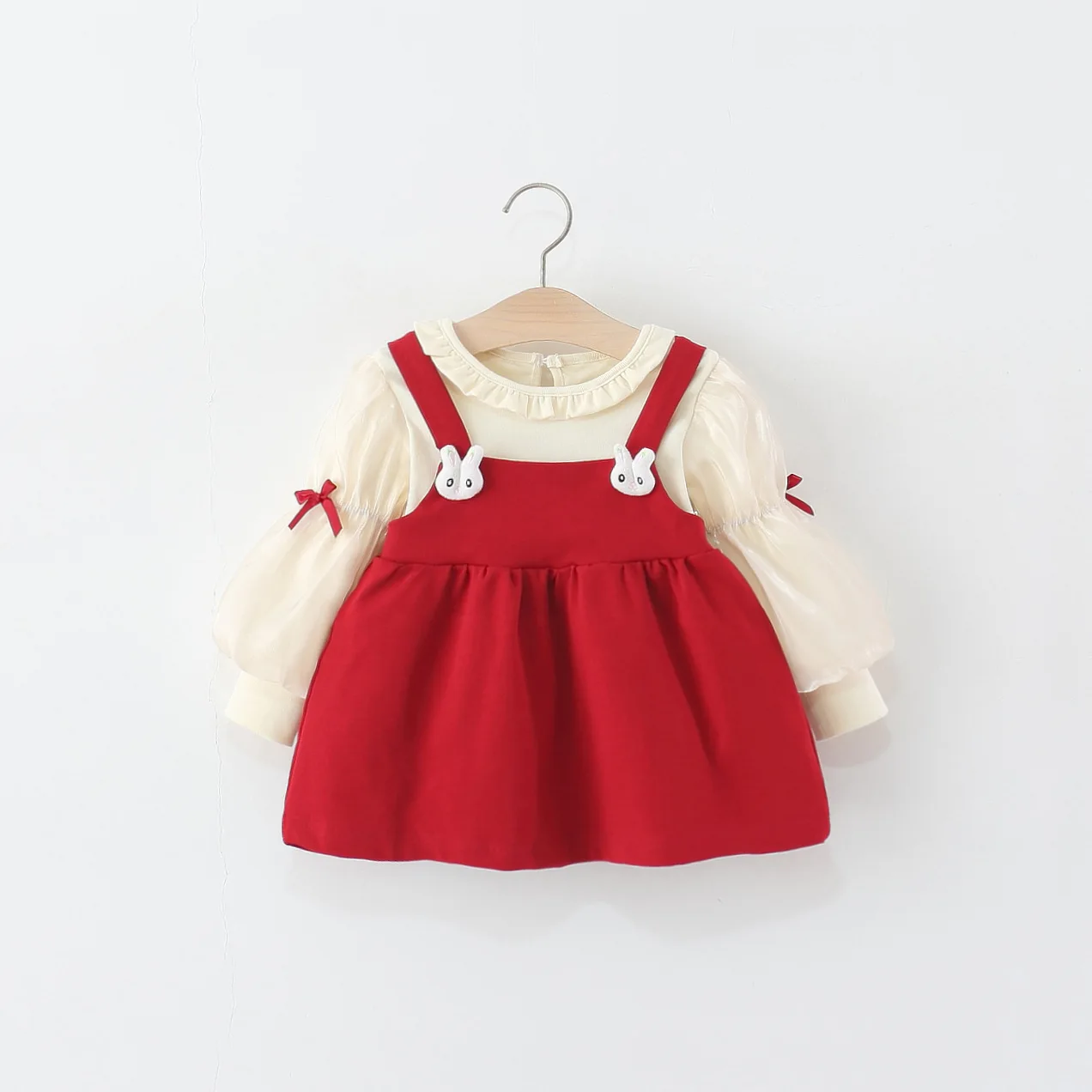 

Autumn New Cartoon Bunny Baby Girl Dress, Sweet Bow Long Sleeved Children'S Clothing Suitable For Babies Aged 0-4 Years