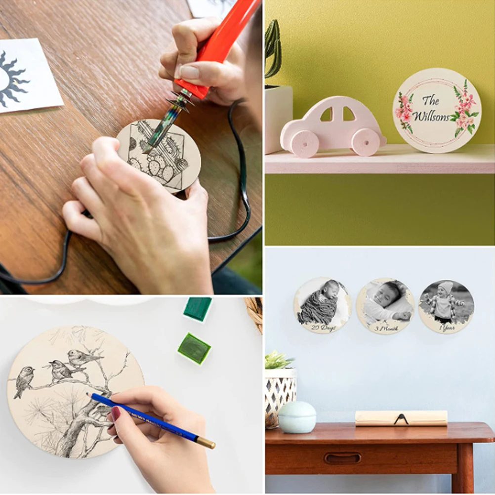 

10pcs Wooden Hanging Ornaments Natural Round Cutouts For Diy Crafts Graffiti Pendant Unfinished Wood Slices Party Supplies