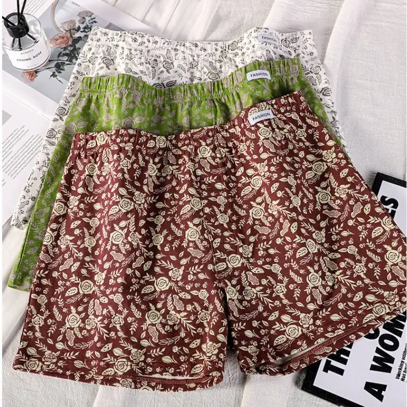 

3 шт. летних хлопковых свободных шорт-боксеров для мужчин, домашние шорты с принтом, повседневные трусы, пижамные штаны для дома