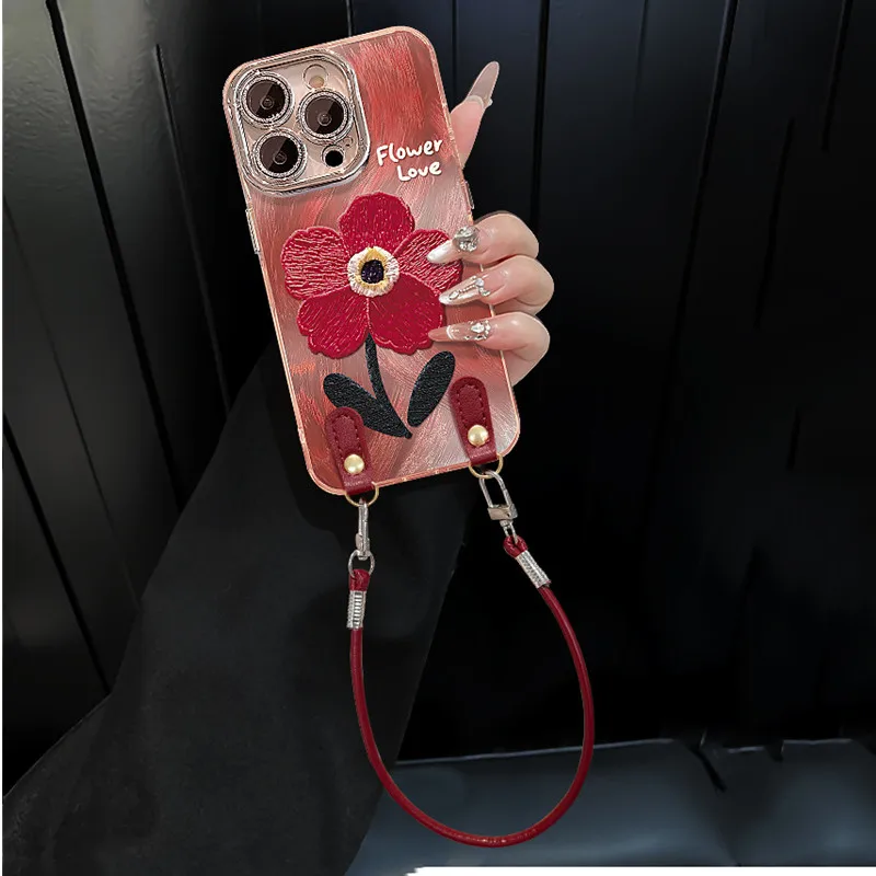 

Масляная картина Цветок со шнурком Чехол для телефона для IPhone 17 AIR 16 15 14 13 12 11 Pro Max 16 Plus Полное покрытие Объектив Пленка Задняя крышка