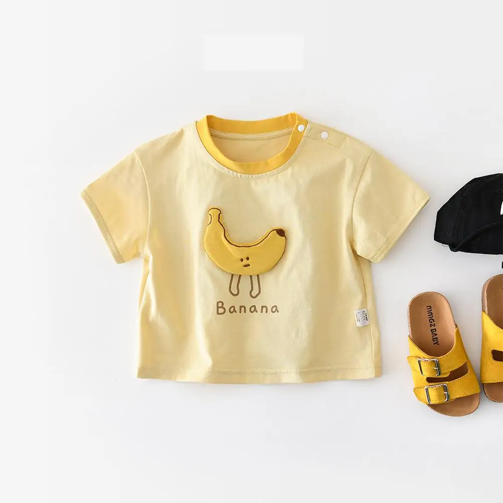 

2026 Summer New Baby Short Sleeve T Shirts Infant Girls Cute Cartoon Banana Tops Cotton Toddler Boys T Shirts Kids Clothes