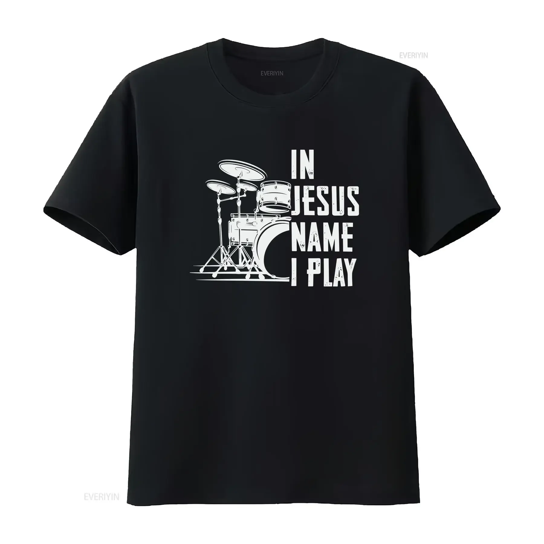In Jeusu name I play with image of drum set Give a gift to player and Christian Let them share the good news t shirt vintage