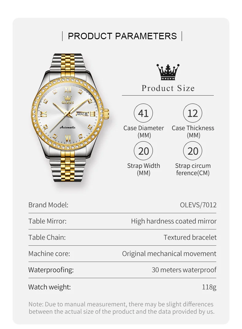 OLEVS 7012 メンズ腕時計 高級トップブランド オリジナルダイヤモンド 自動巻き機械式腕時計 メンズ デュアルカレンダー ビジネスメンズウォッチ