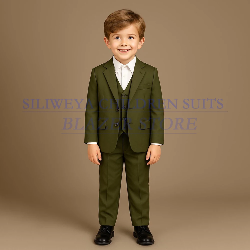 

Формальные костюмы для мальчиков на свадьбу, шикарные однобортные однобортные однотонные детские костюмы из трех предметов с лацканами, куртка, брюки, жилет, одежда для малышей