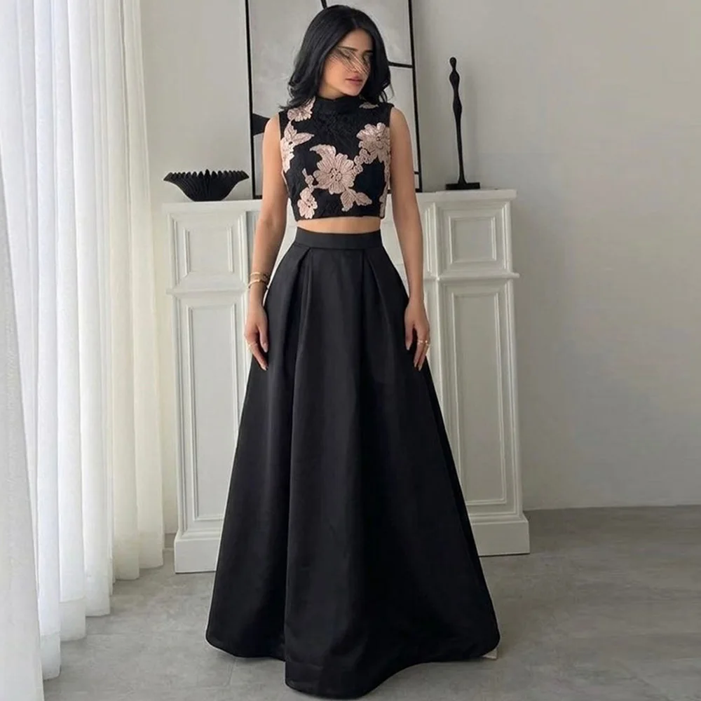 

Customized Delicate Crew Neck A-Line Sleeveless Evening Dress Floor Length Celebrity Gowns Temperament Flowers Party Dress