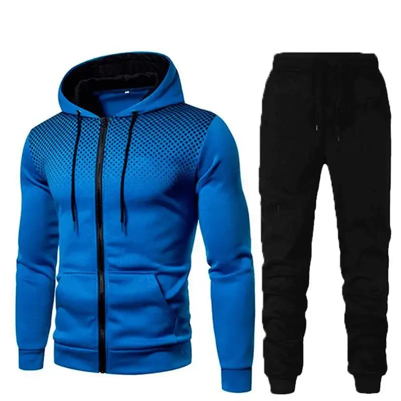 2023 Autumn/Winter New Fashion Zipper Hoodie Long Pants Set Men\'s Fashion, Warm, Leisure, Fitness and Sports 2-Piece Set