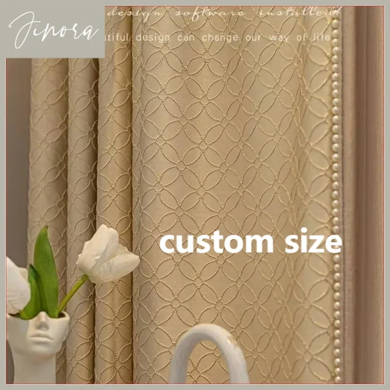 Luxury French Cream Soft Curtain For Living Room Texture High Precision Bedroom Glitter Line Window Tulle Custom