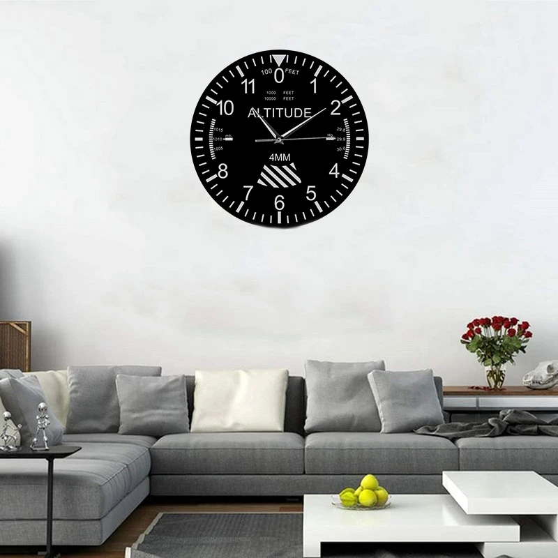 Altimeter Wall Clock Tracking Pilot Air Plane Altitude Measurement Modern Wall Watch Classic Instrument Home Decor