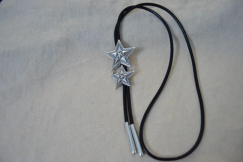 Five pointed Star Pendant Black Leather Rope Necklace Long Men's Sterling Silver Star Sweater Chain Women