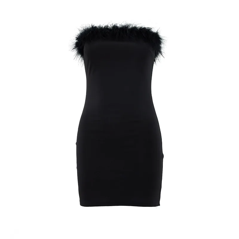 Sexy Veren Trim Bustier Bodycon Dr Dames Faion Grensoverschrijdende Eendelig Mid-Taille Fluwelen Stof Thi Zomer Dr