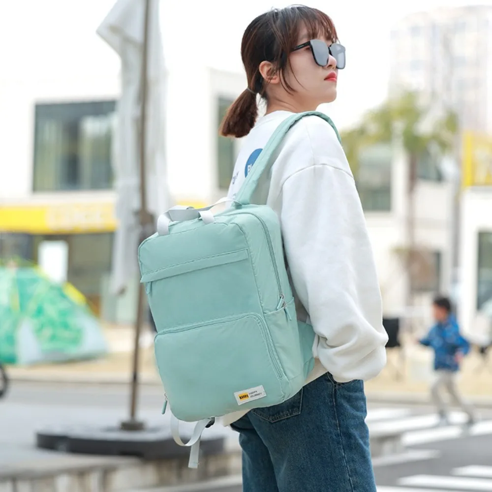 

Casual Oxford Foldable Backpack Solid Color Lightweight Hiking Backpack Expandable Multi-pocket Student School Bag Unisex