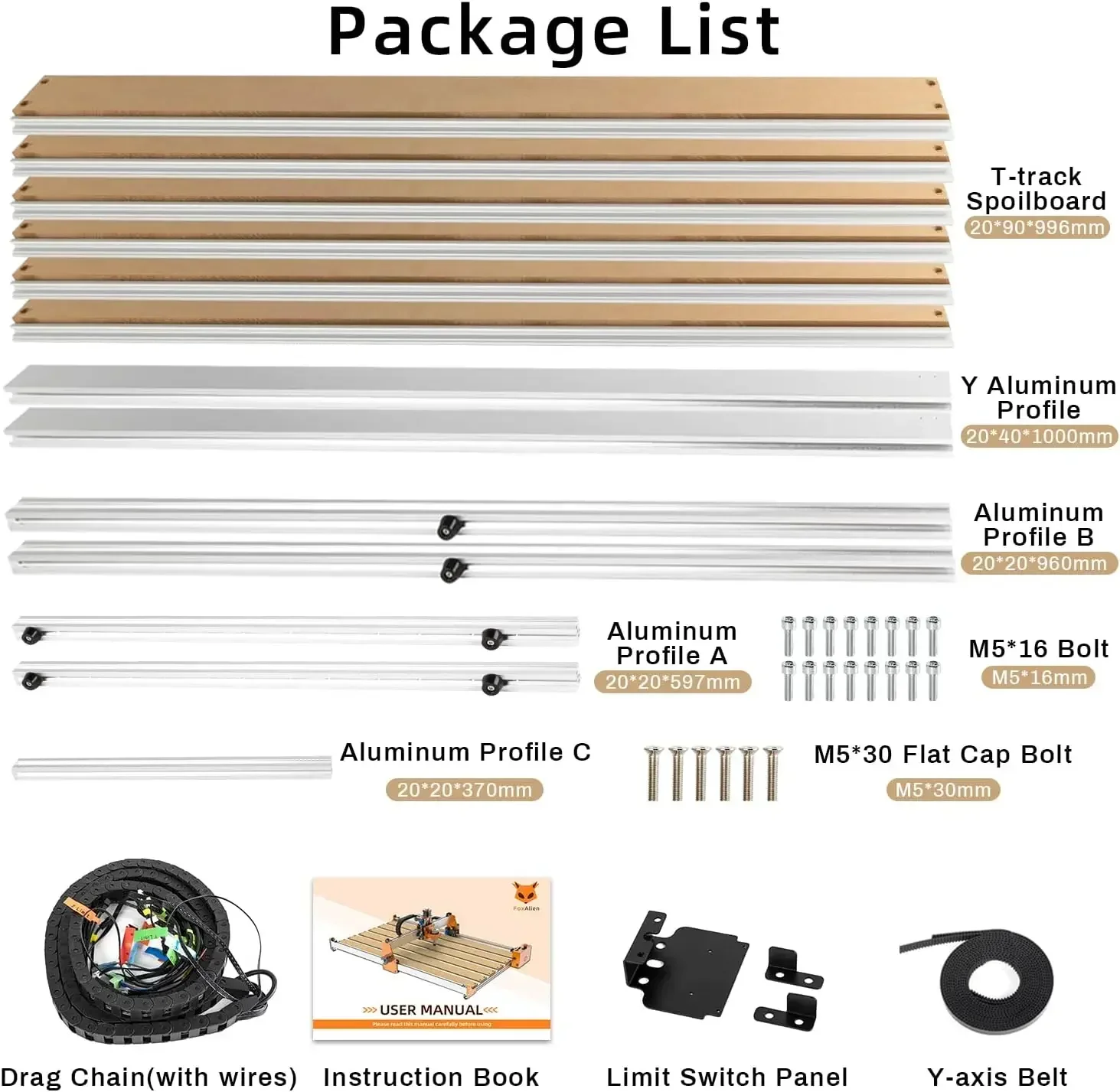 Kit de extensión FoxAlien 4080 con tablero de pala híbrido mejorado para impresora CNC Masuter Pro, extensión del área de trabajo