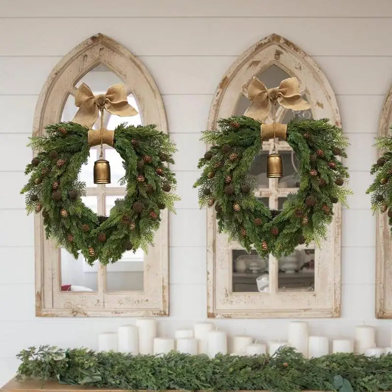 Christmas Door Wreath Vintage Holiday Bell Garland Christmas Advent Wreath With Bow And Bell Artificial Christmas Pine Wreaths