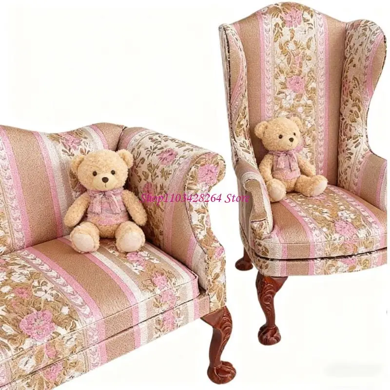 

1/6 Minature Sofa Chair Floral Upholstery Doll House Decoratioin Furniture Kids Pretend Play Toy Scene Arrangement