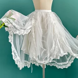 Asymmetrical Sweet Lolita Style Lace Embroidery See Through Cover Up Mesh Skirt Women Japanese Kawaii JSK Princess Party Dress