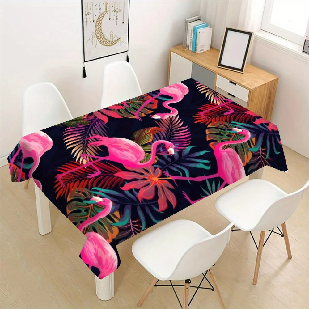 Vibrant Flamingo Tropical Leaf Tablecloth Waterproof Spillproof Dining Runner for Home Decor Party Supplies