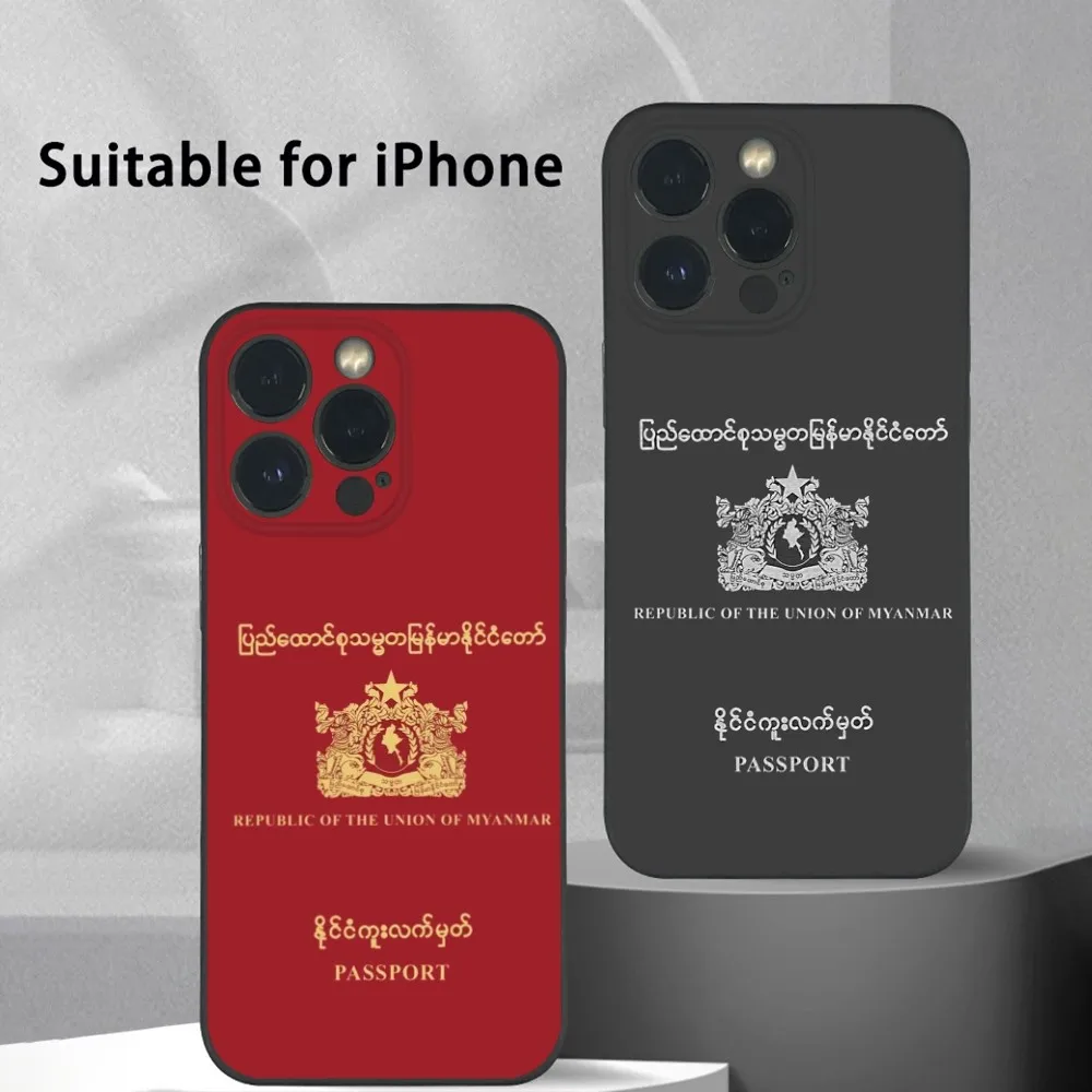 

Myanmar Passport Pattern Phone Case For IPhone 15 14 13 12 11 Pro Xs Max Mini XR X 7 8 Plus Black Frosted Soft Shell Funda