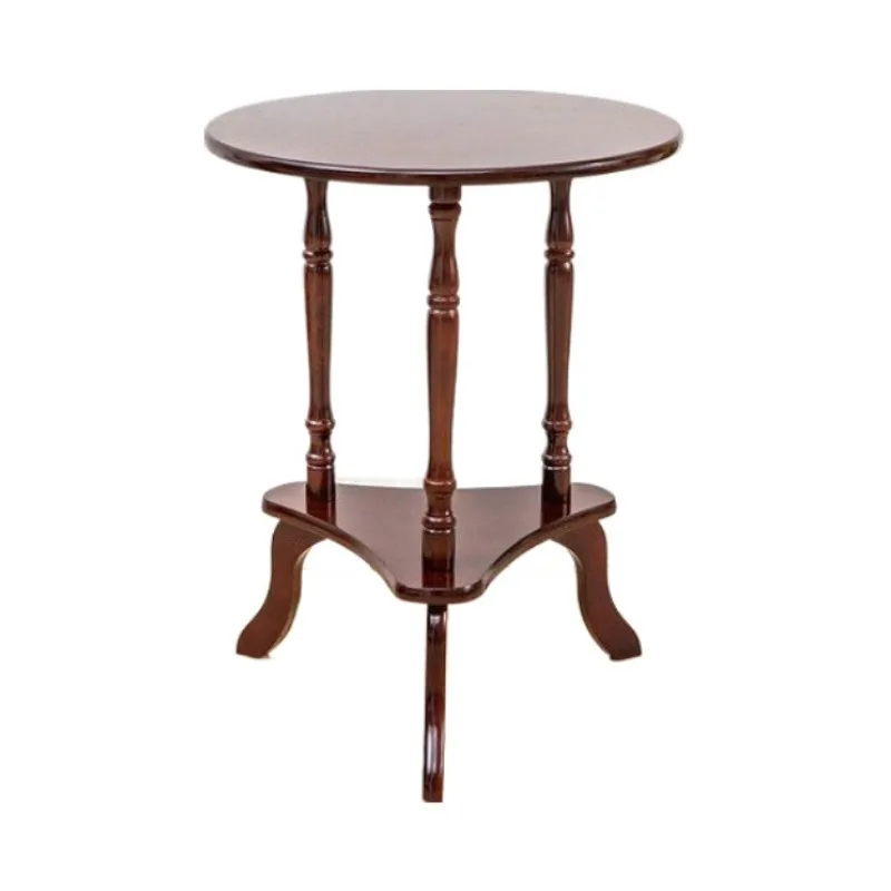 Solid Wood Round End Table Balcony Side Table Bedside Two Layers Coffee Table Handcrafted Small Wooden Desk