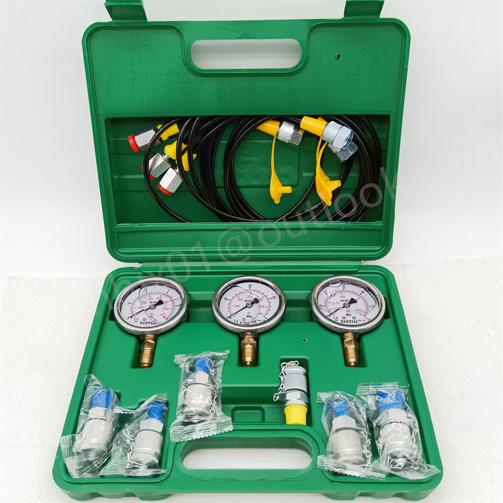 

Excavator Hydraulic Pressure Meauring Device Hydraulic Pressure Gauge Kit with 6 Test Couplings 3 Pressure Gauges 3 Test Hose