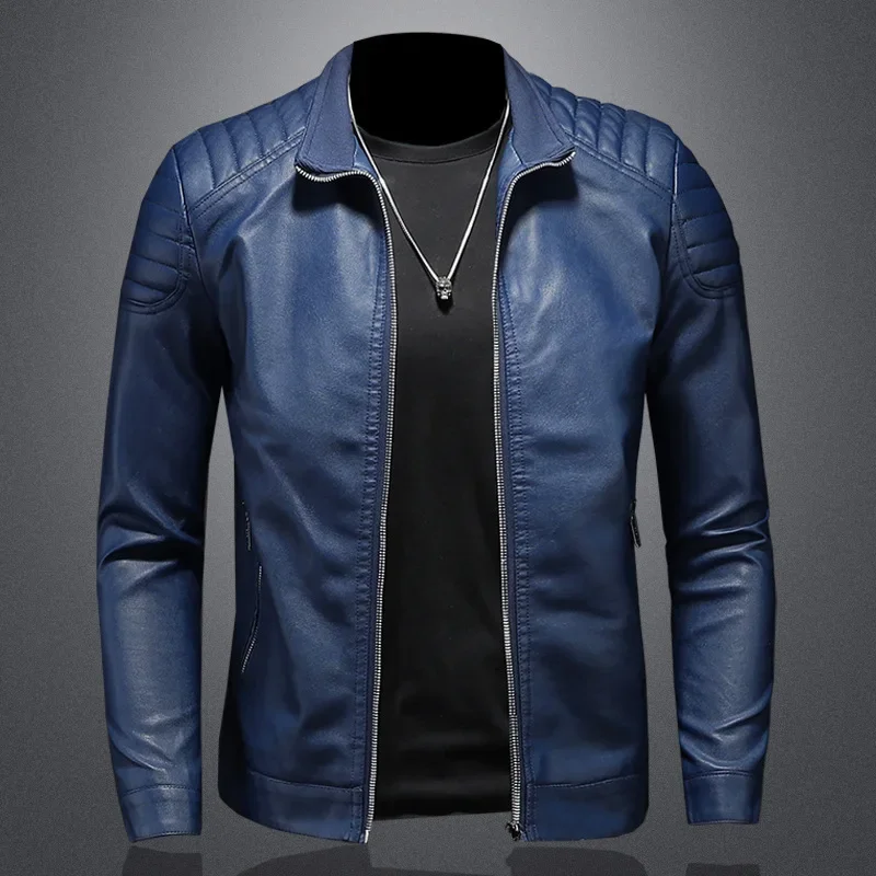 

LIBIELIY 2024 Spring Moto Pu Leather Jacket Men Motorcycle Leahter Jacket Male Stand Collar Casual Windbreaker Trendy M