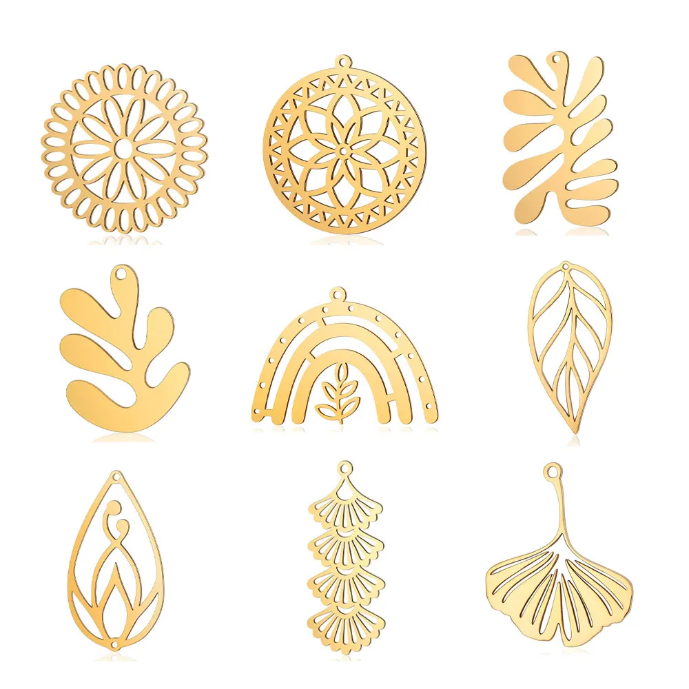 10pcs/lot Stainless Steel Leaf DIY Jewelry Charms Wholesale Life Tree Flower Necklace Making Pendant Never Fade Top Quality