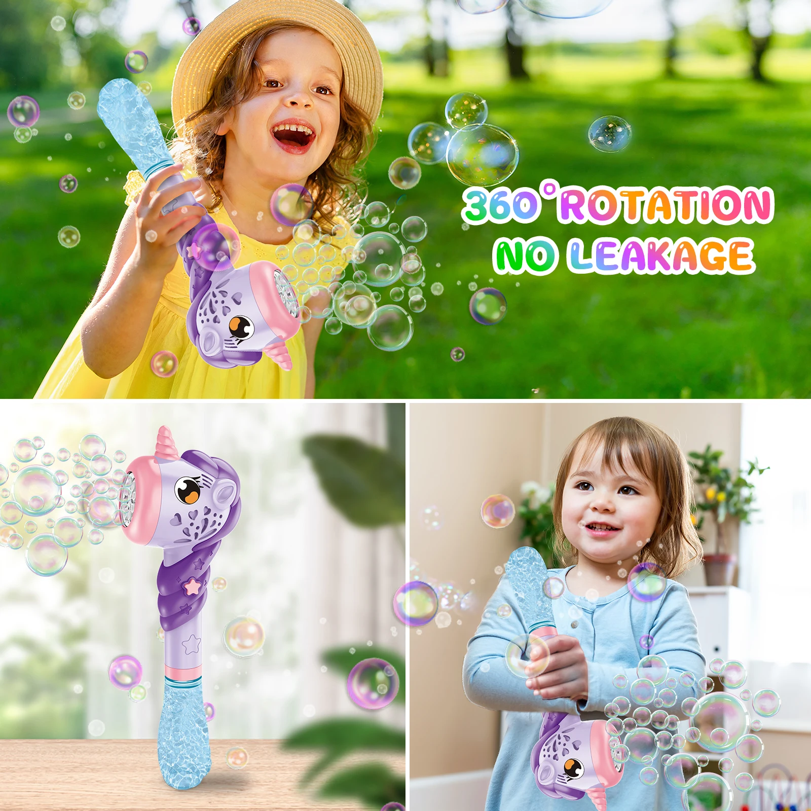 VATOS-Bubble Wands Maker Gun X2 avec lumière et musique pour filles et garçons, machine à bulles fantaisie, recharge automatique, cadeau de fête