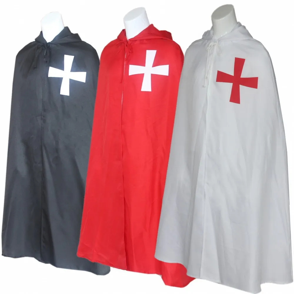 Disfraz de Cruzada Medieval, capa templaria con capucha, bata renacentista para hombre, traje de Halloween de caballero Larp para adultos, adolescentes y niños